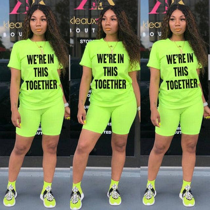 Trending New Summer Sport Letter Printing Two Piece Set - Women T-shirt Tops & Shorts Jogger Pants Suit (2U19)