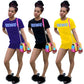 Summer Casual Letter Print Women T-shirt Tops & Shorts Jogger Pants - Two Piece Set Sport Tracksuit Suit (2U19)