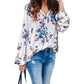 Fashion Women Elegant Chiffon Blouses - Ballon Long Sleeve - Floral Print Sexy V-Neck - Office Lady Shirt (2U19)(2U35)