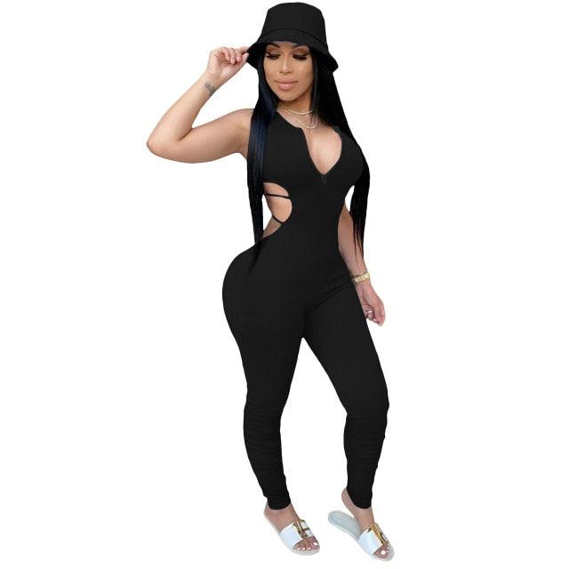 Gorgeous Women's Sexy Jumpsuit Rompers - Elegant Skinny One Piece Long Pleated V-neck Overalls (1U33)