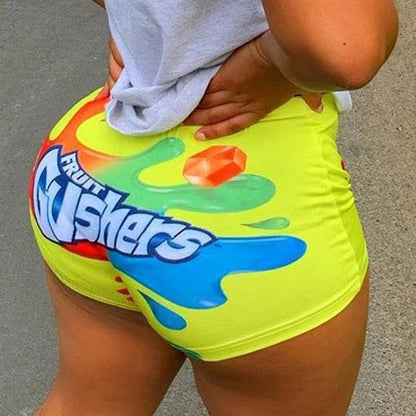 Trending New Women Sexy Letter Printed Tight Shorts - Casual High Waist Short Pants - Bottoms Plus Size (1U32)(1U31)