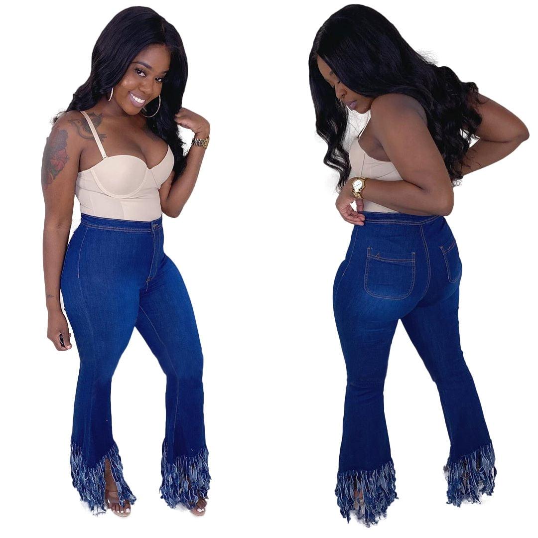 Gorgeous Sexy Tassel Long Pants - Flare Skinny Fashion High Waist Jeans - Summer Jeans For Women (3U21)