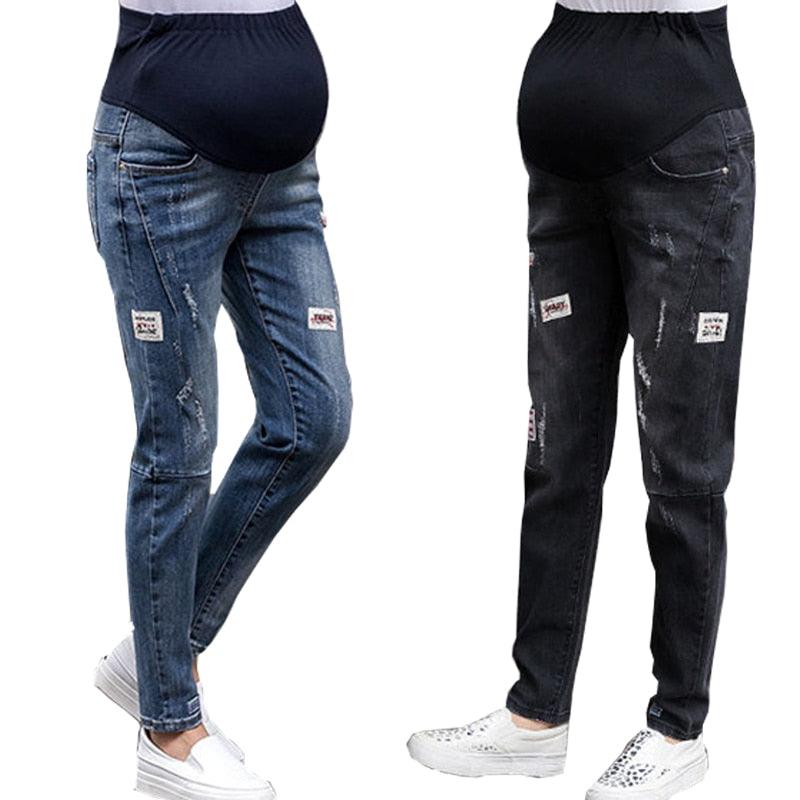 Elastic Waist Hole Stretch Denim Maternity Belly Jeans - Autumn Spring Pants - Pregnant Women Pregnancy Pencil Trousers (Z2)(F4)