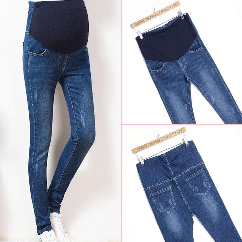 Cute Elastic Waist Maternity Jeans Pants - Pregnancy Clothes Autumn / Spring/Summer Women Trousers - Plus Size (Z2)