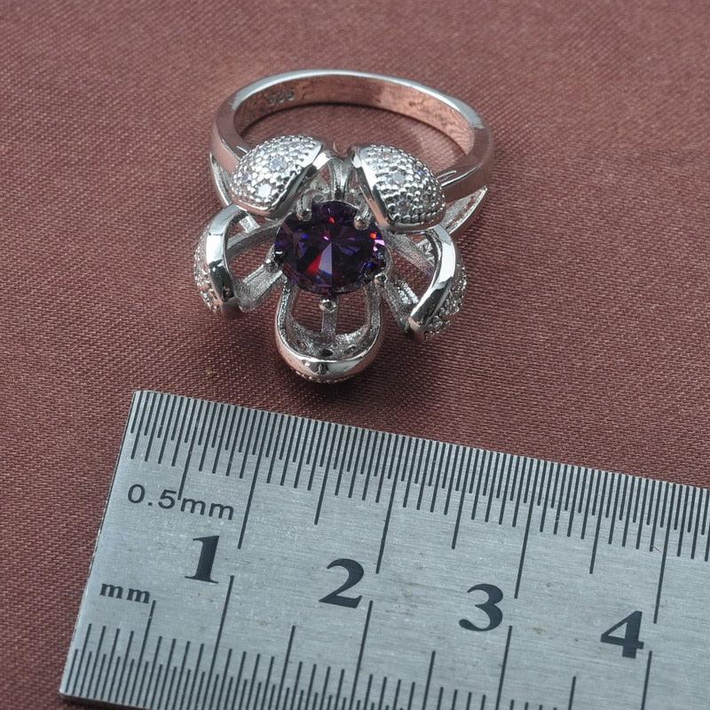 Elegant Purple Crystal Bracelet Jewelry Sets - Women Silver Color Party Wedding Jewelry (3JW)(F81)