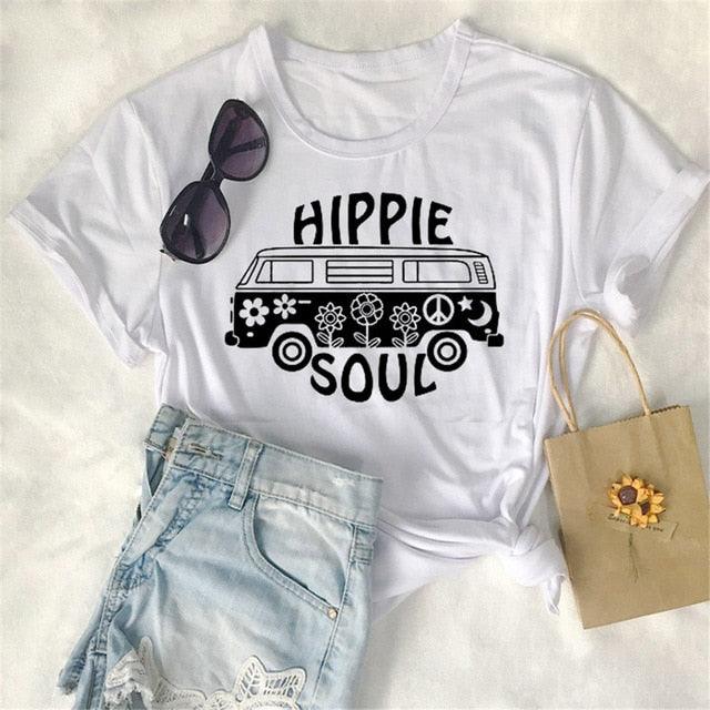 Trending Hippie Soul Women T Shirt - Short Sleeve Oversized Print O-Neck T Shirt - Casual Ladies Tops (TB2)
