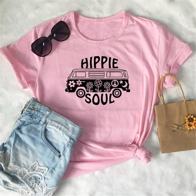 Trending Hippie Soul Women T Shirt - Short Sleeve Oversized Print O-Neck T Shirt - Casual Ladies Tops (TB2)