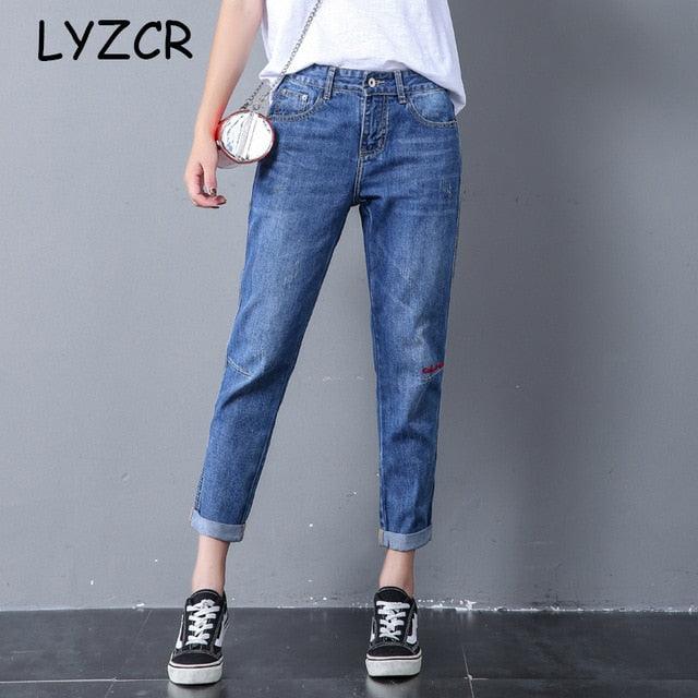 Women's Harem Jeans - Loose High Waist Jeans - With Embroidery Ladies Jeans Trousers (TB6)(F21)