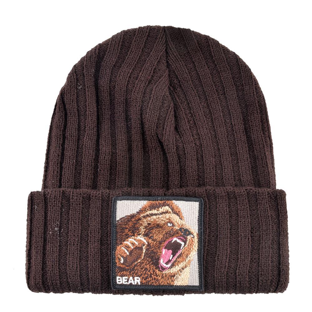 Embroidery Bear Knitted Beanies Hat - Men Solid Color Autumn Winter Beanies (MA8)