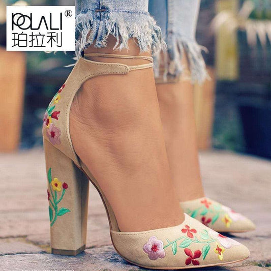 Cute Flower Women High Heels Shoes - Pointed Sexy Party Pumps (SH2)(SH1)(WO3)(F37)(F36)