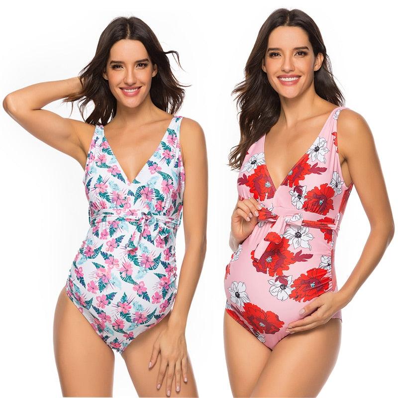 Beach Bathing Suits - Maternity Swimwear - Women Summer Pregnancy Swimsuit Flower Print - Plus Size (F4)(Z5)