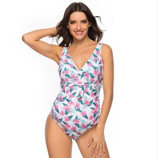 Beach Bathing Suits - Maternity Swimwear - Women Summer Pregnancy Swimsuit Flower Print - Plus Size (F4)(Z5)