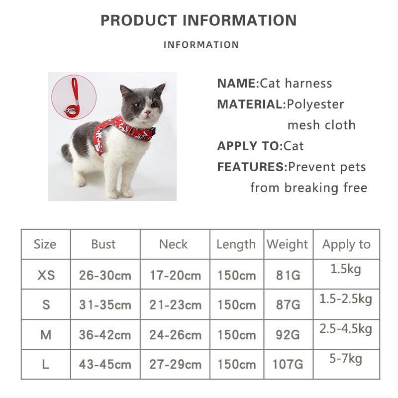 Escape Proof Cat Vest Harness Leash Set - Adjustable Reflective Harnesses Soft Breathable Chest Strap (1U75)