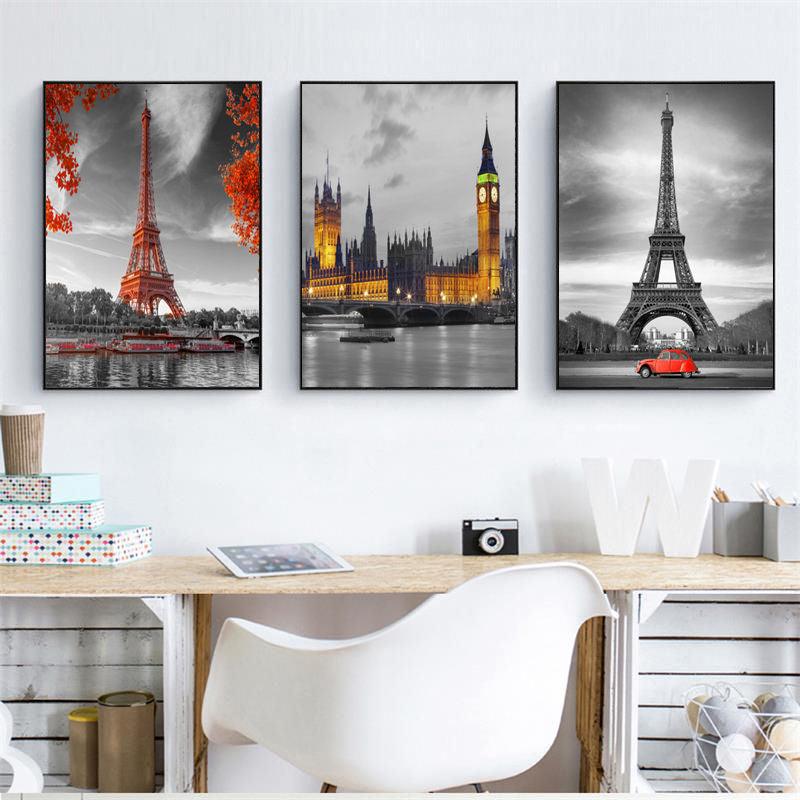 Europe City Building Picture Home Decor Nordic Canvas Painting Wall Art Scenery Decor Posters (AD1)(1BM)