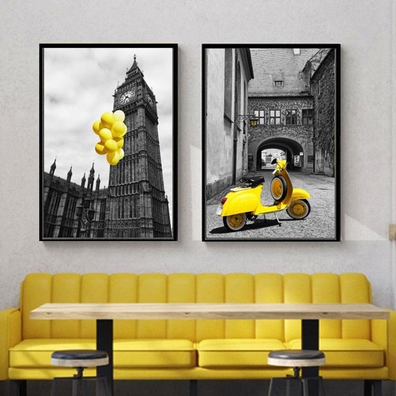 Europe City Scenery Yellow Retro Picture Home Decor Print Poster Nordic Canvas Painting Living Room Bedroom (AD1)(1BM)