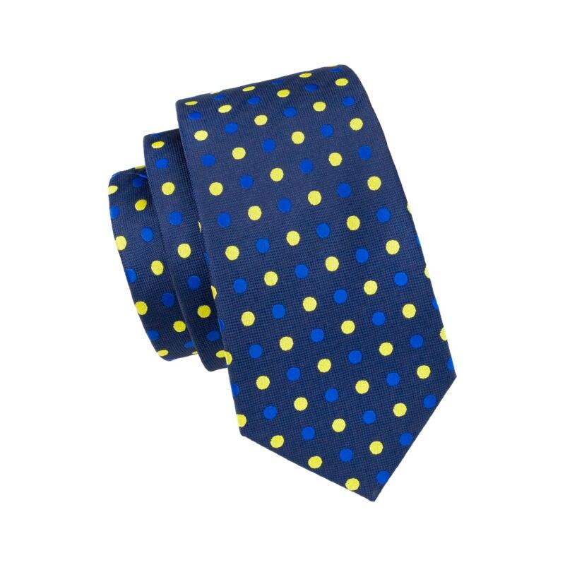 Hot Sale New Men's Tie - Blue Yellow Dots Silk Jacquard Necktie Hanky Cufflinks Set (2U17)