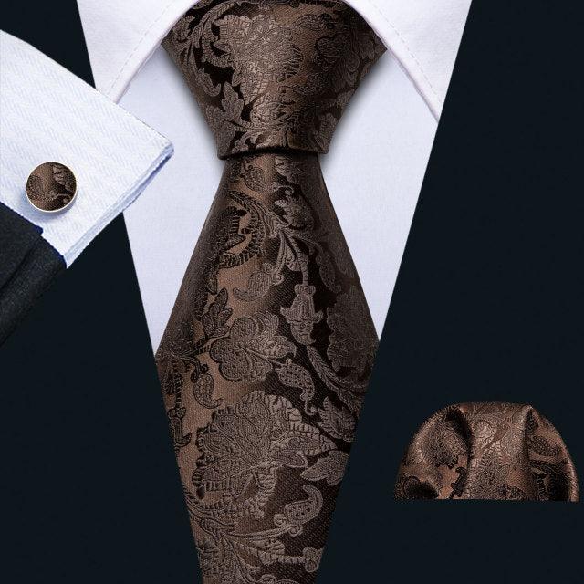 Paisley 100% Silk Jacquard Tie Hanky Cufflinks Set - Business Wedding Party Ties (2U17)