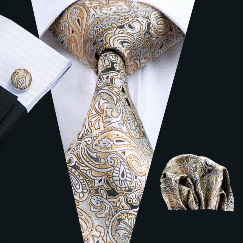 Paisley 100% Silk Jacquard Tie Hanky Cufflinks Set - Business Wedding Party Ties (2U17)