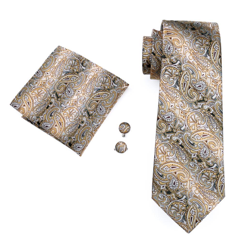 Paisley 100% Silk Jacquard Tie Hanky Cufflinks Set - Business Wedding Party Ties (2U17)