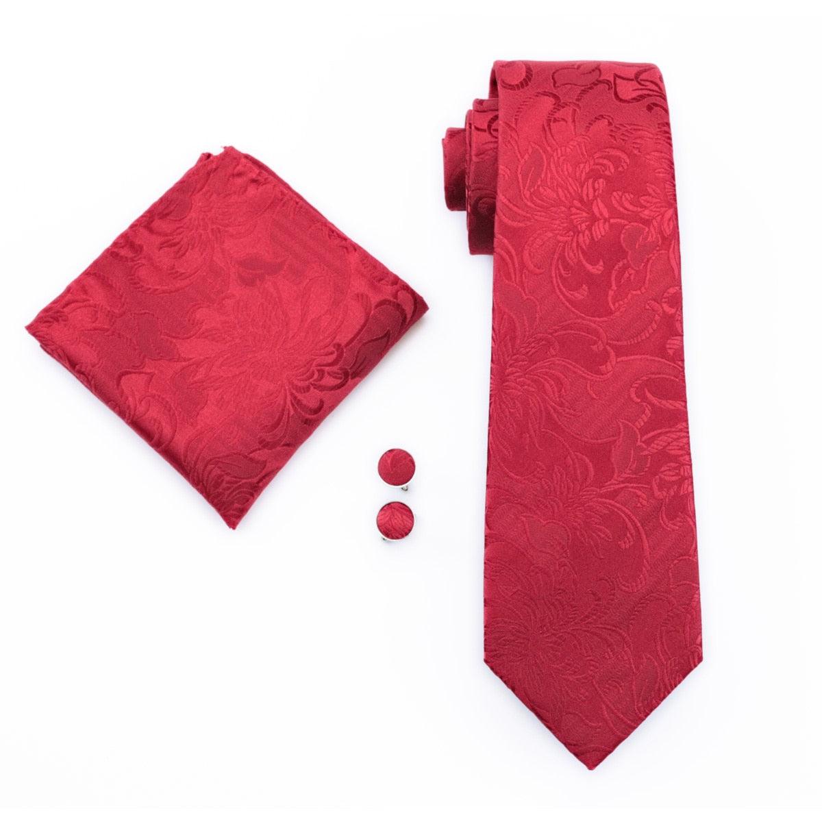 Great Men's Tie - Floral Silk Jacquard Woven Classic Tie - Hanky Cufflinks Set (2U17)
