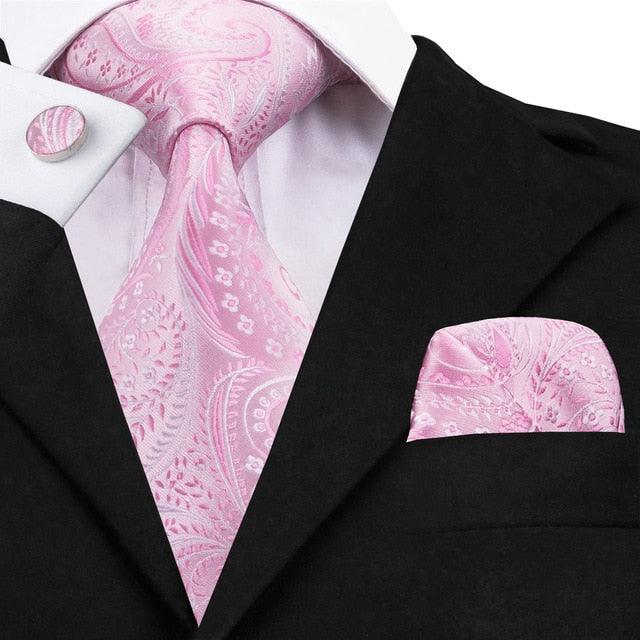 Trending Paisley 100% Silk Jacquard Tie - Hanky Cufflinks Set- Business Wedding Party Ties (2U17)