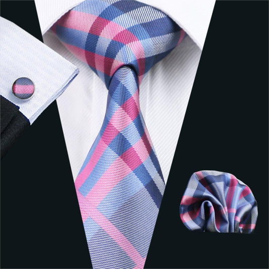 Men's Tie Multi-Color Plaid Silk Jacquard Classic Tie - Hanky Cufflink Set Ties (2U17)