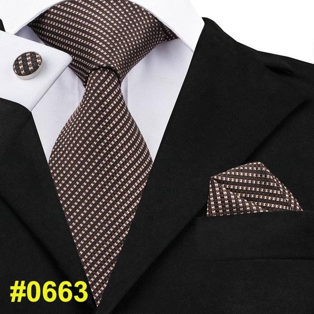 Fashion Classic Tie - Striped Silk Jacquard Woven Necktie Hanky Cufflinks Set (2U17)
