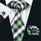 Men's Tie White & Black &Green Plaid Silk Jacquard Woven classical Tie- Hanky Cufflinks Set (2U17)