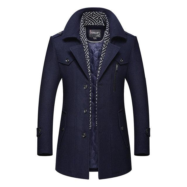 Men Winter Wool Coat - Men's Business Casual Solid Color Warm Thick Wool Blends Coat (D100)(TM4)(CC1)