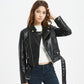 New Autumn Women Pu Leather Jacket - Woman Zipper Belt Short Coat - Female Black Faux Leather Outwear (TB8B)
