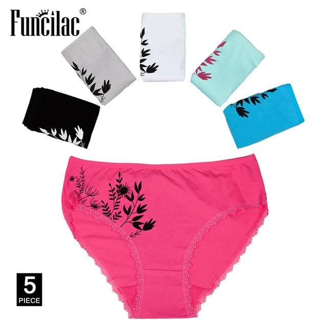 Plus Size Great Women's Underwear - Sexy Lace Briefs Print Panties - Good Quality Lingerie 5 Pcs/lot (TSP1)(TSP3)(F28)