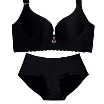 Great Plus Size Bra Set - Wire Free Unlined Bra + Briefs Set - Large Cup Lingerie Underwear Set (TSB4)