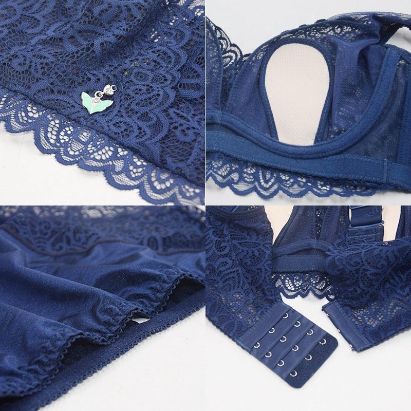 Women Sexy Ultra Thin Bra Set - See Through Lingerie Lace Underwear Set (TSB4)(F27)