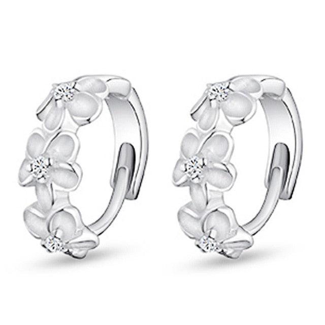 Great Sterling 925 Silver Earrings - Natural Crystal Small Flower Hoop Earrings (D81)(2JW3)
