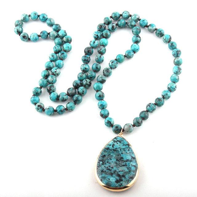 Fashion Bohemian Jewelry Natural Stone Knotted - Matching Drop Pendant Necklaces (5JW)(F81)