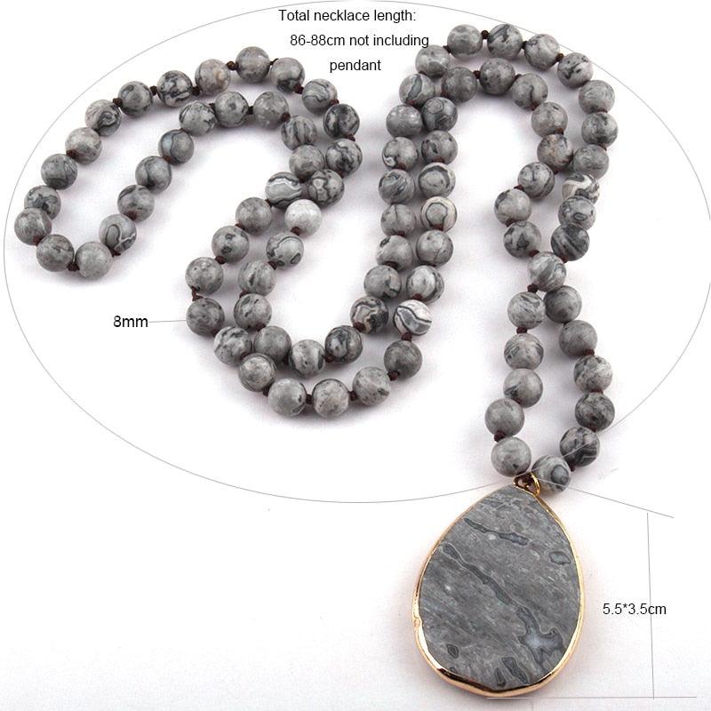 Fashion Bohemian Jewelry Natural Stone Knotted - Matching Drop Pendant Necklaces (5JW)(F81)