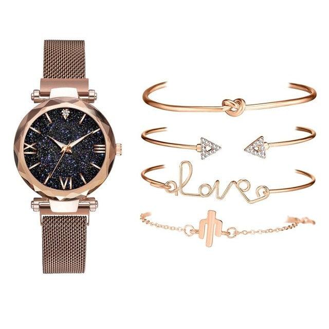Fashion Bracelet Watches - Women 5 Pcs Set - Luxury Rose Watches Set (D81)(D82)(1JW)