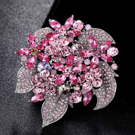 Beautiful Fashion Bridal Flower Brooches - Jewelry Perfect Pink Green Rhinestone (D81)(8JW)