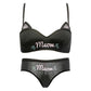 Fashion Women's Cat Ears Half Cup Bra Set - Wire Free Gathered Underwear - Girl Letter Printed Bra With Panties (2U27)(2U28)