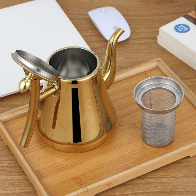 Fashion Gold and Silver Color Tea Pot With Filter Type Hotel Tea Kettle 304 Stainless Steel Water Kettle Water Pot 1L/1.5L/2L (3H1)