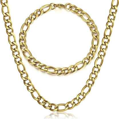 Fashion Jewelry Necklace Bracelet Set - Men Women Silver Color Stainless Steel Jewelry Set (2U83)