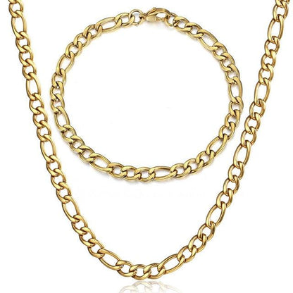 Fashion Jewelry Necklace Bracelet Set - Men Women Silver Color Stainless Steel Jewelry Set (2U83)