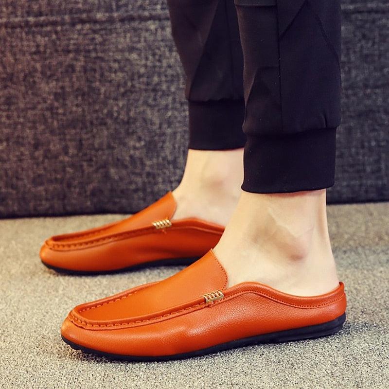 Men PU Leather Shoes Casual Slippers For Men Half Drag Dress Shoes