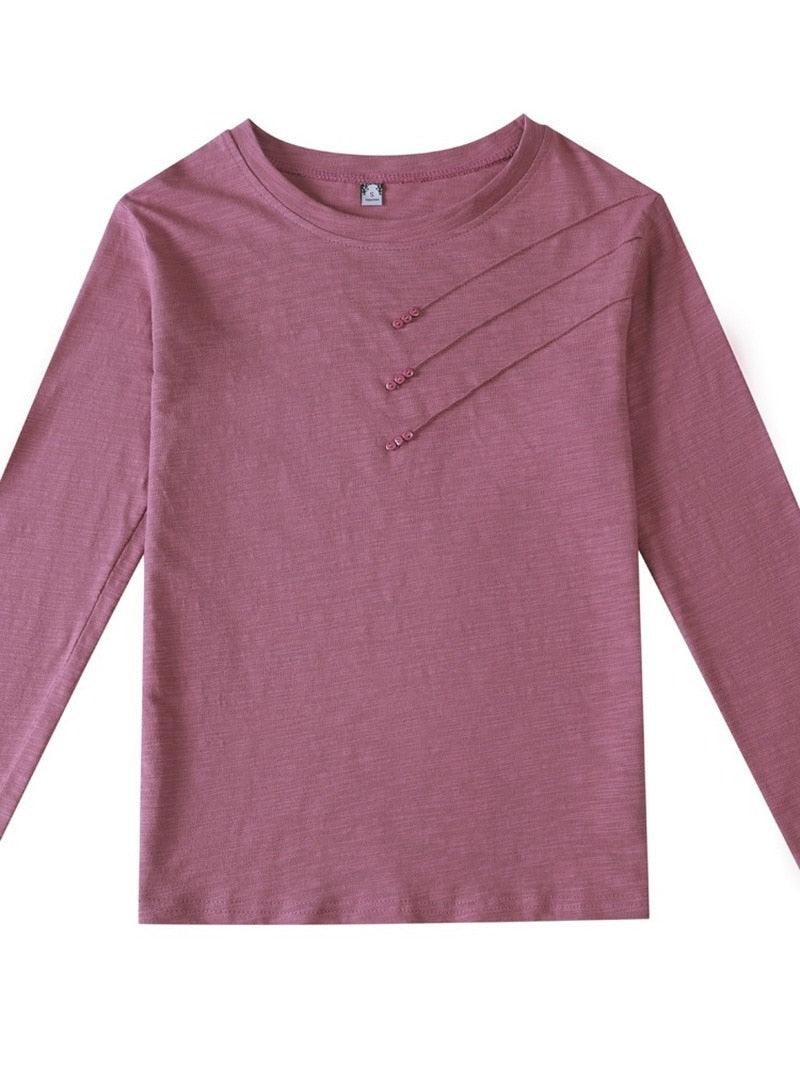 Fashion O-neck Long Sleeve Shirt - Women Plus Size Cotton T-shirt - Autumn Solid Loose Top (TB2)(F19)