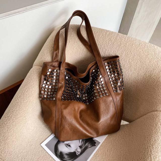 Great Celebrity Big Bag - Women Tote Rivet Large Capacity Soft Leather Handbag (WH2)(F43)