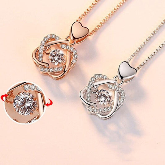 Gorgeous Fashion Romantic Double Heart Flower Pendant Necklace -With Zircon Rose Jewelry (1U81)(5JW)