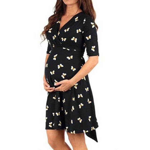 Fashion Women Floral Maternity Midi A-Line Dress - Summer Casual Pregnancy Swing Sundress (5Z1)(1Z1)(Z9)(Z7)(Z6)