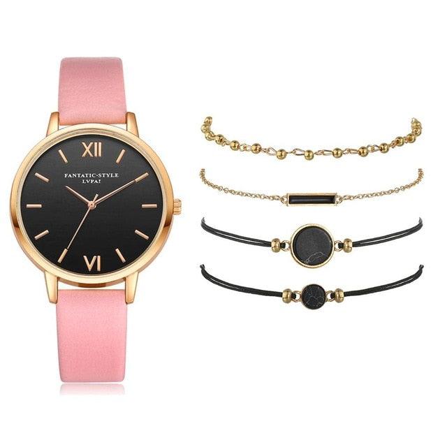 Cute Bracelet Watches - Women 4 Gift Bracelet Set with Elegant Wrist Watch (1JW)(F82)(F81)