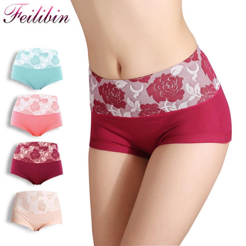 Beautiful 4pcs/Lot High Waist Sexy Women's Panties - Cotton Comfort Lovely Print Plus Size Underwear (TSP2)(TSP3)(F28)
