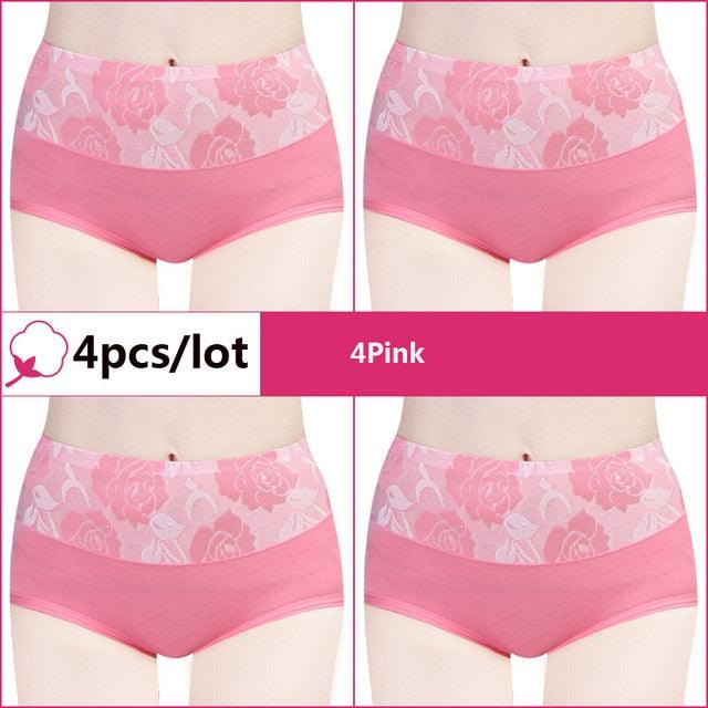 Beautiful 4pcs/Lot High Waist Sexy Women's Panties - Cotton Comfort Lovely Print Plus Size Underwear (TSP2)(TSP3)(F28)